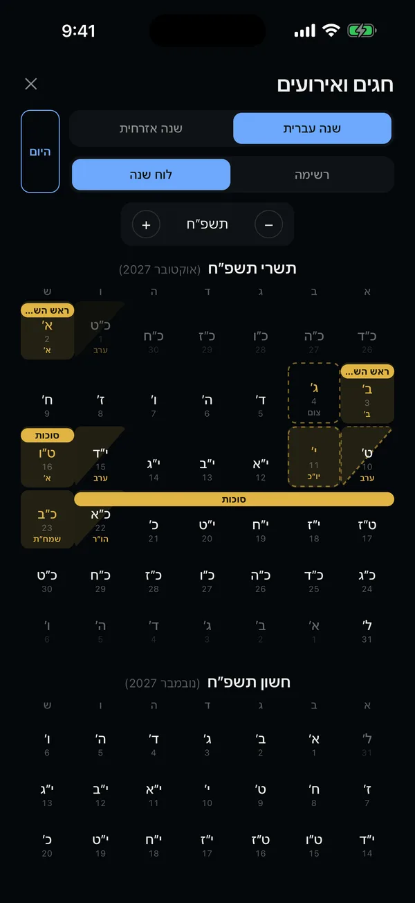 לוח החגים: תשרי עם ראש השנה וסוכות