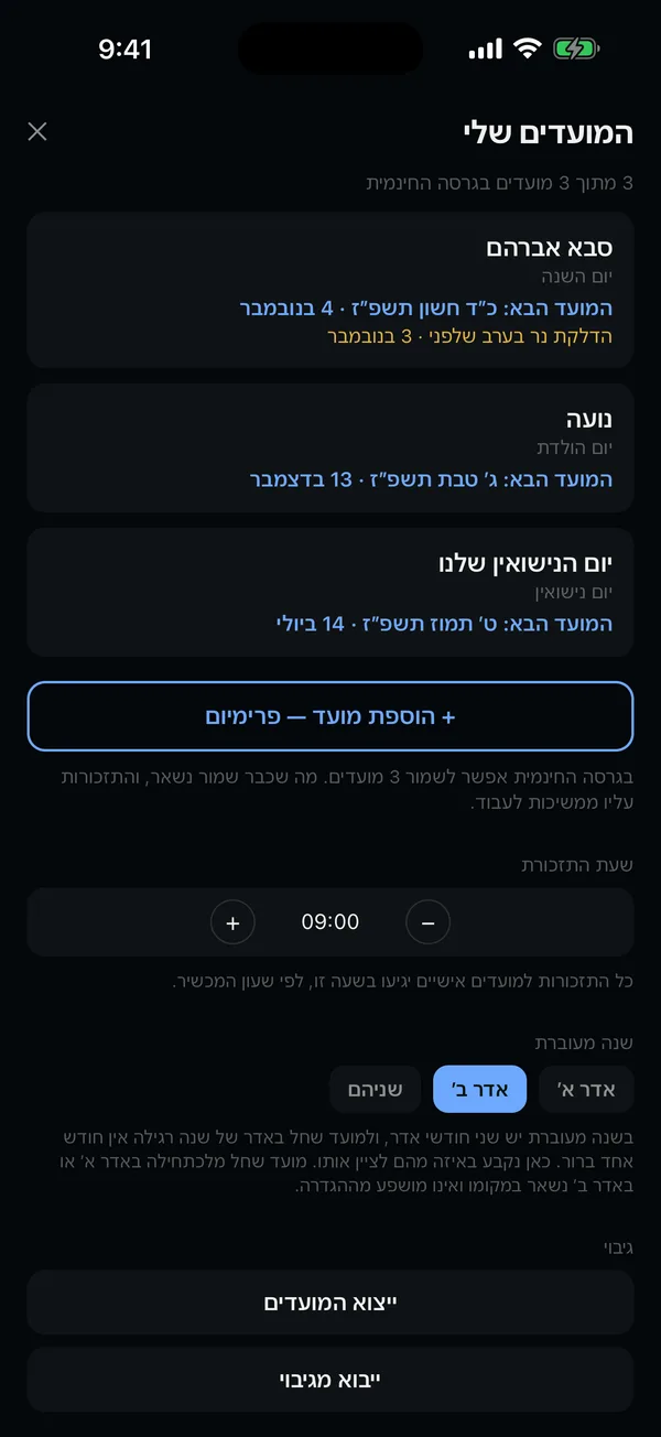 המועדים שלי במועד: אזכרה, יום הולדת עברי ויום נישואין