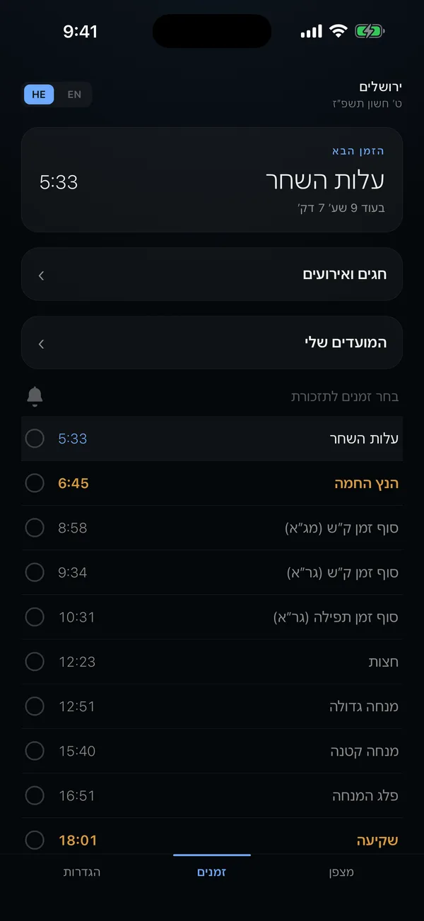 מסך זמני היום במועד, בירושלים