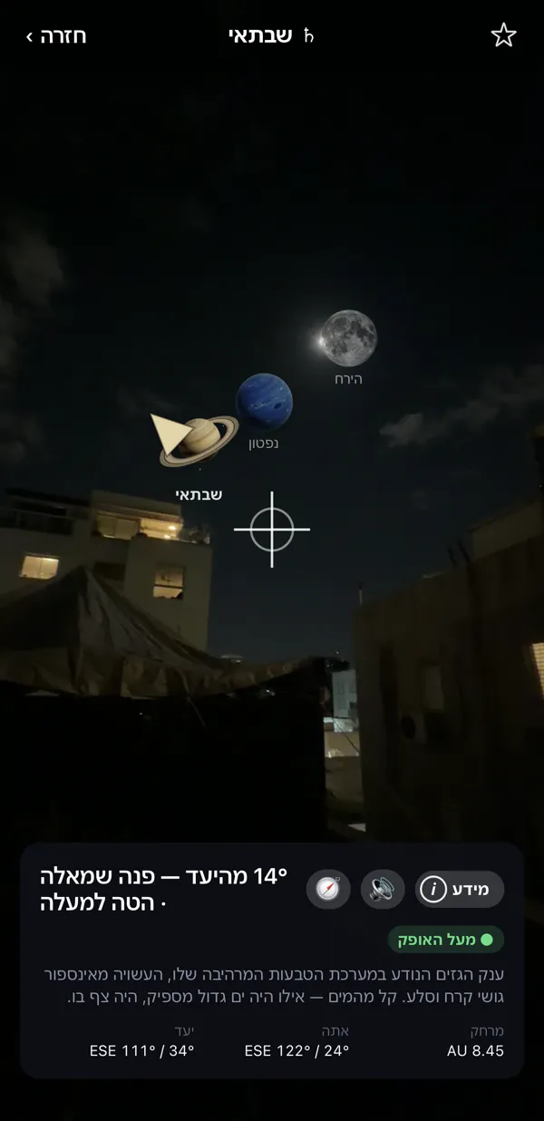 חץ הכוונה אל שבתאי, 14 מעלות מהיעד
